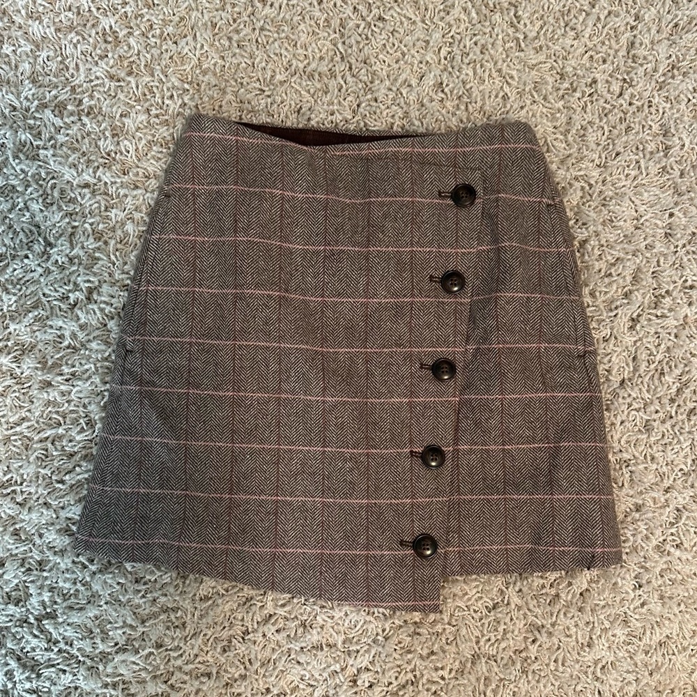 Madewell Asymmetrical Wool Windowpane Mini Skirt